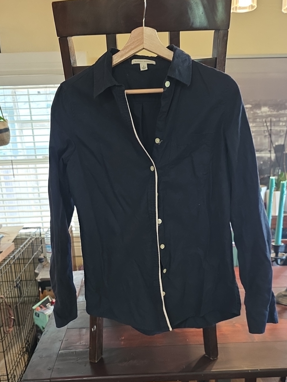 Banana Republic Navy Button-Down Shirt with White Trim